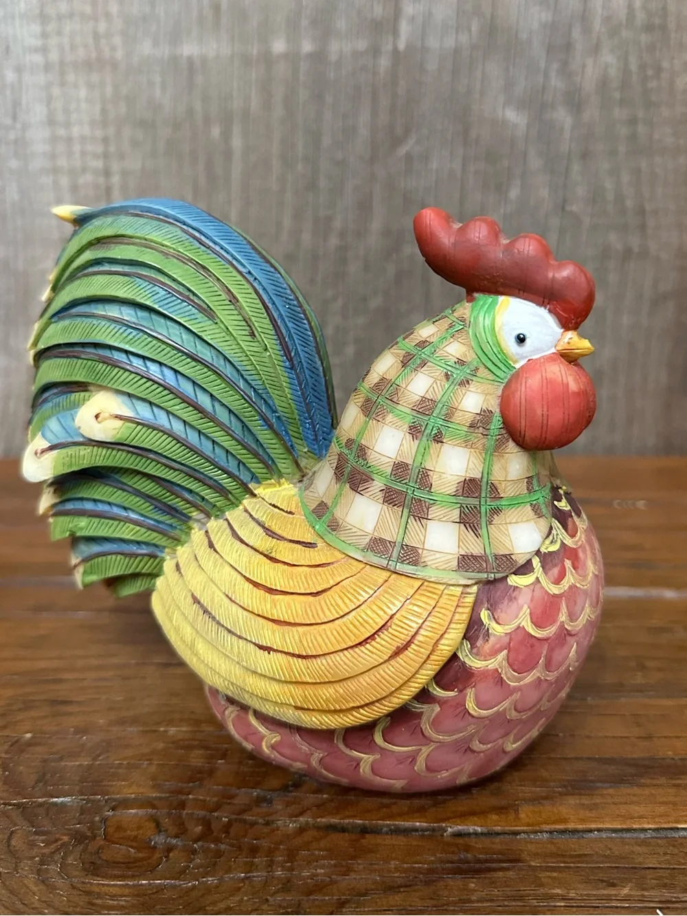 Rooster Folk Art Figurine in Hard Plastic Polyresin